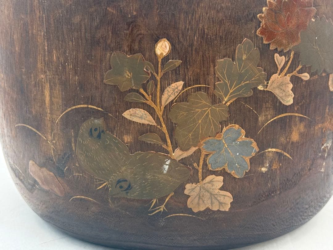 桐手銅芯炙りペア　秋草鶉紋　乾漆　茶道具　送料込み260202