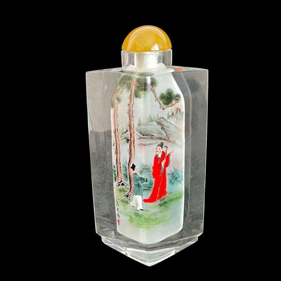中国内画 山東内畫 内側ペイント タバコ瓶 女性 男性 雲 葉 鳥 木 中国製