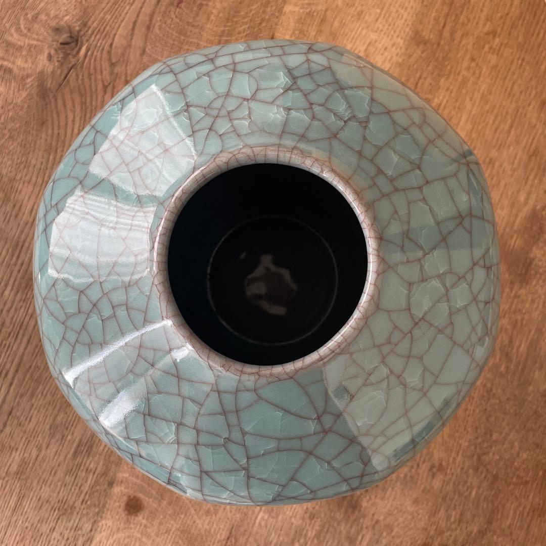 精華 花生 貫入 陶芸 壺 骨董 青嵐 青磁 花器 花入 花生 飾壷