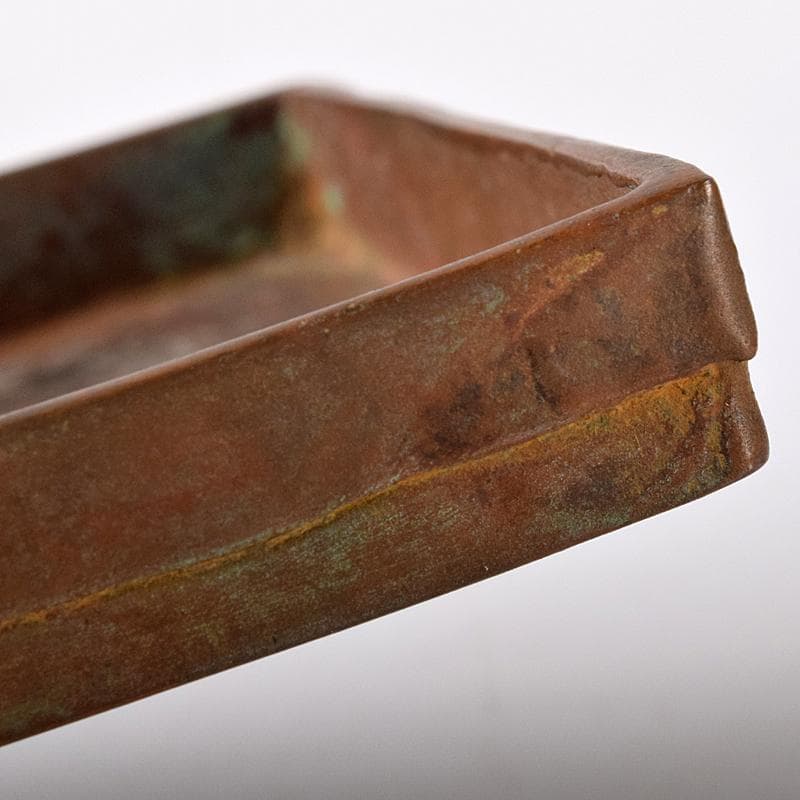 高岡銅器　須賀松園造　蝋型鋳銅　野菜文　四方皿　共布共箱　C　R8444