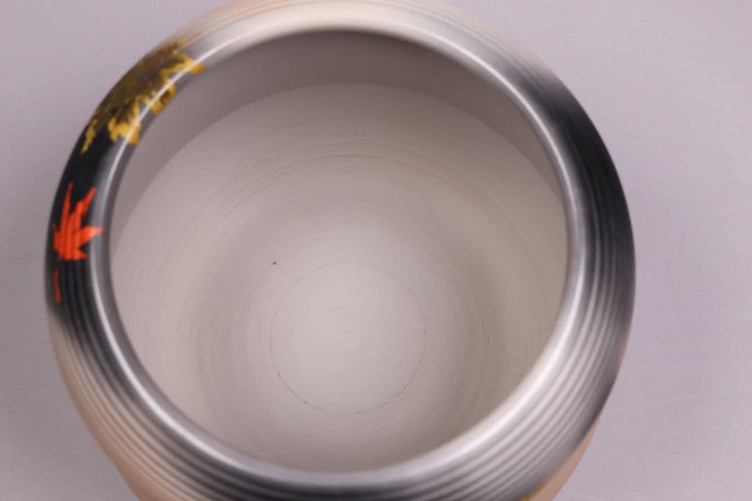 風炉師 加州 山崎宗元 雲華焼 糸目瓢 火鉢一対 紅葉 陶磁器【MA701】