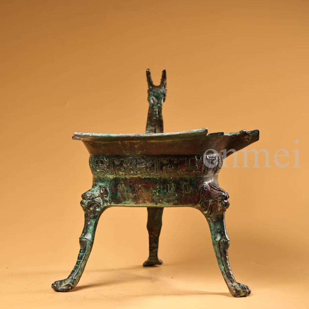 中国古美術・珍品旧藏・青銅器 龍頭杯 獣脚 中型 酒具・純銅製・置物・風水開運