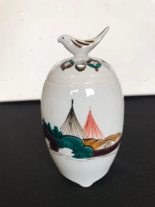 九谷の名工  三ツ井為吉作 色絵 十網図 香炉 K83 共箱 栞付き