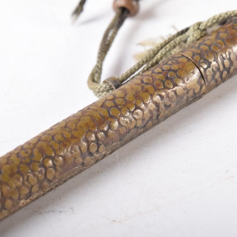 みみみ　時代提げ物　書道具　黄銅鎚目　矢立　筆　筆入　墨壺　C　7518