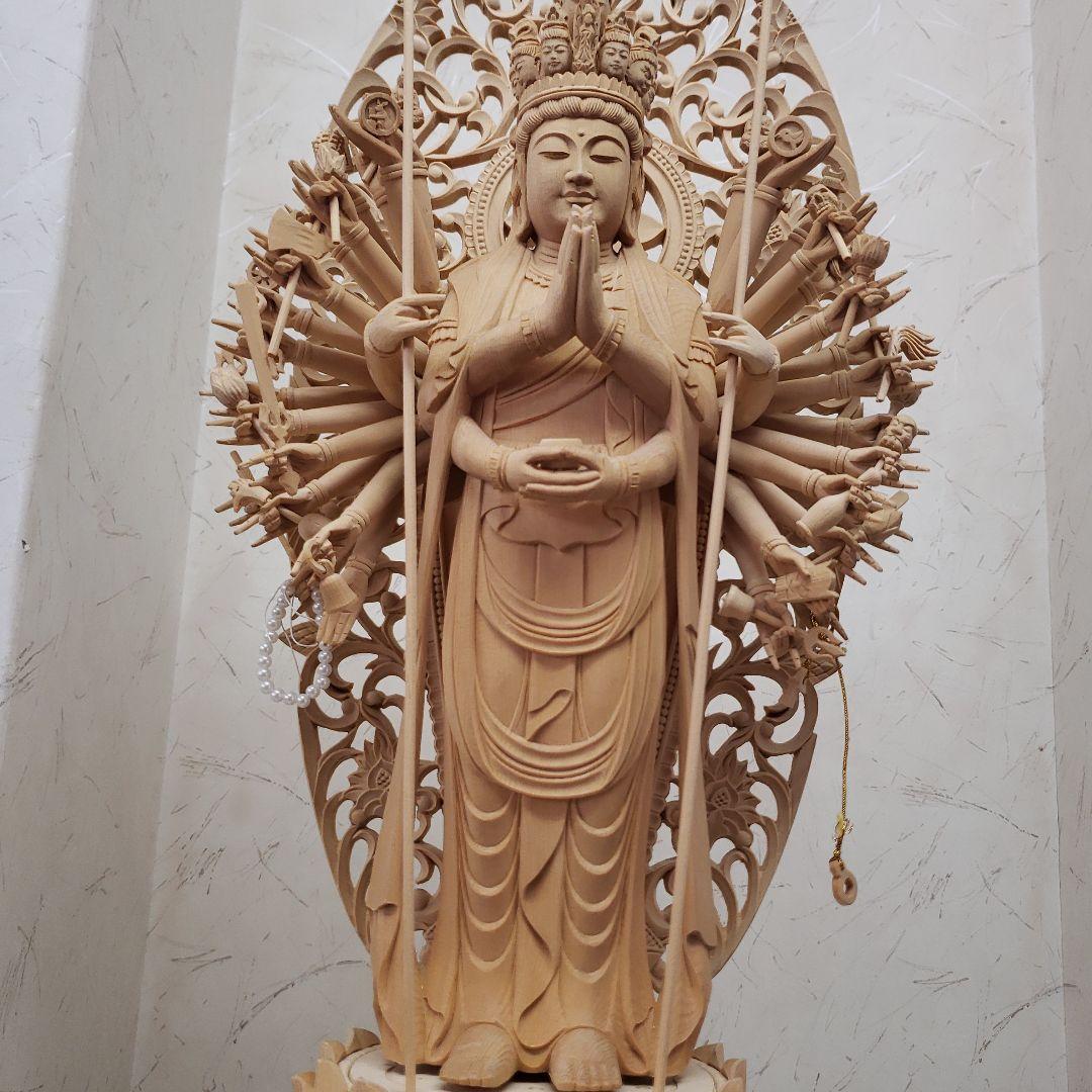 Ｂフライデー蔵出し特価大きな仏像★ヒバ材 千手観音菩薩像1尺立★全高 約68cm