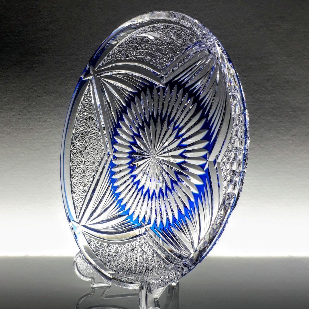 江戸切子　カガミクリスタル　飾り皿　 　 ෆ根本幸雄 作品ෆ 　【未使用・美品】