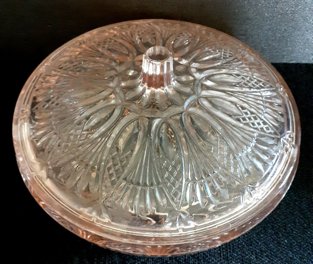 大正時代～昭和初期　プレスガラス　ベージュ被せ　蓋付き鉢　鉢　大正ロマン　レトロ