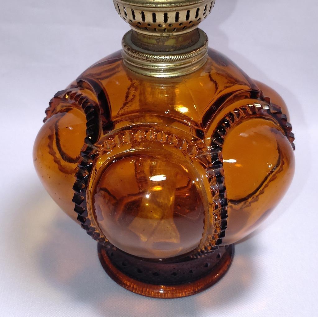 オイルランプ 硝子製 古硝子 琥珀色 最大直径約130㎜ 高さ約320㎜ レトロ