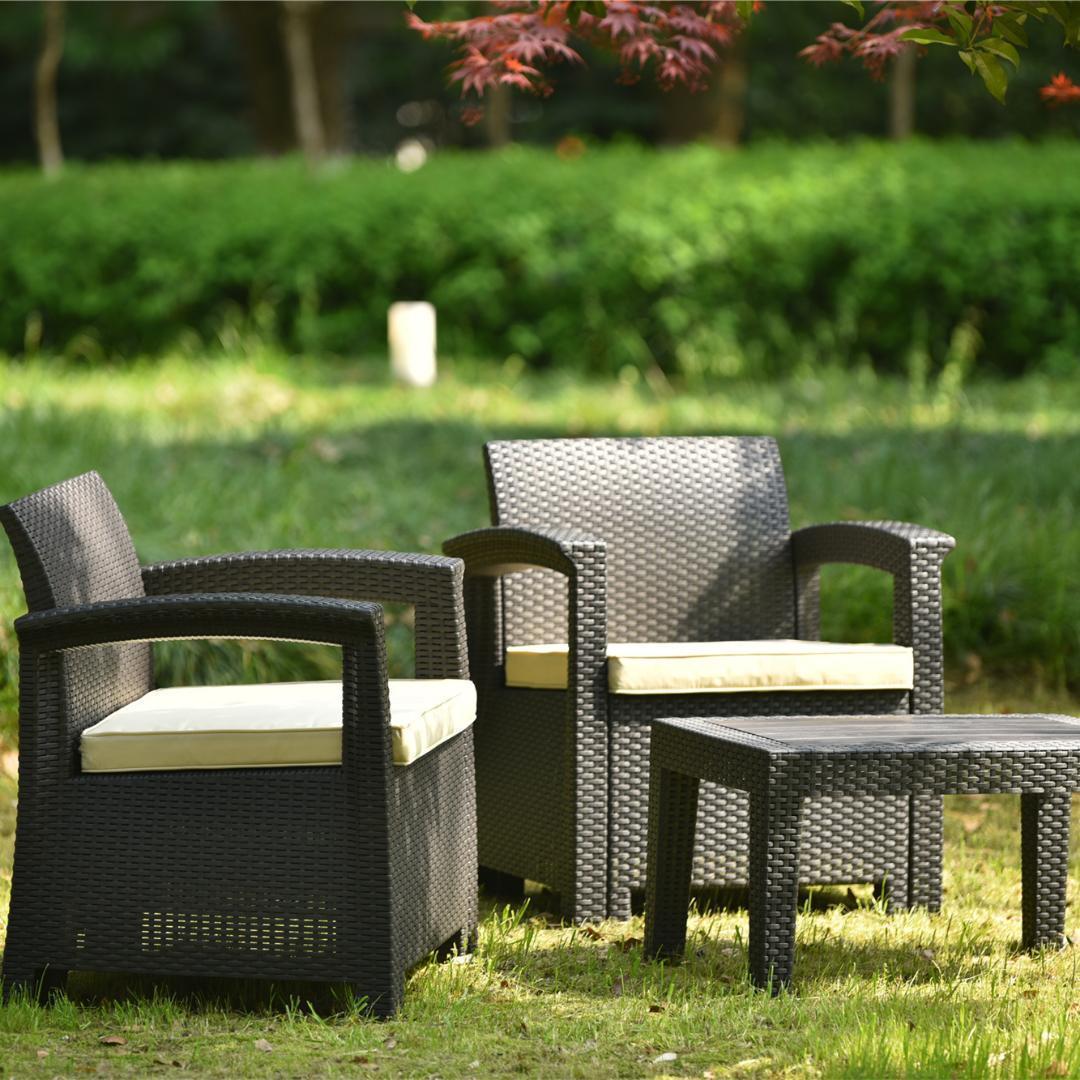 ラタン調 ガーデンファニチャー 3点 ガーデンテーブル 【ベージュ】