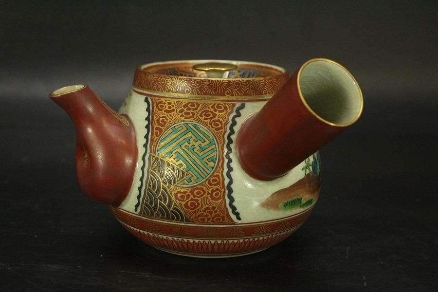 九谷 金彩色絵 庄三作 茶壷 煎茶(A374)