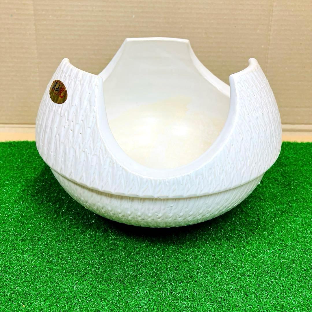 光山焼 白磁 風炉 茶道具 京焼 清水焼 紅鉢風炉 伝統工芸品 陶磁器 彫り模様