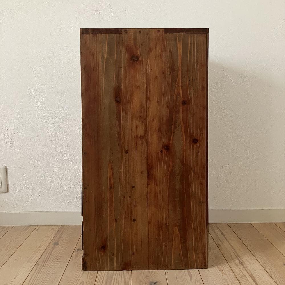 昭和レトロ 古い木製収納棚 ダイヤガラス キャビネット アンティーク 古道具