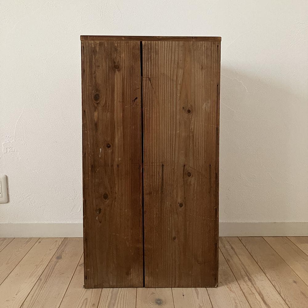 昭和レトロ 古い木製収納棚 ダイヤガラス キャビネット アンティーク 古道具