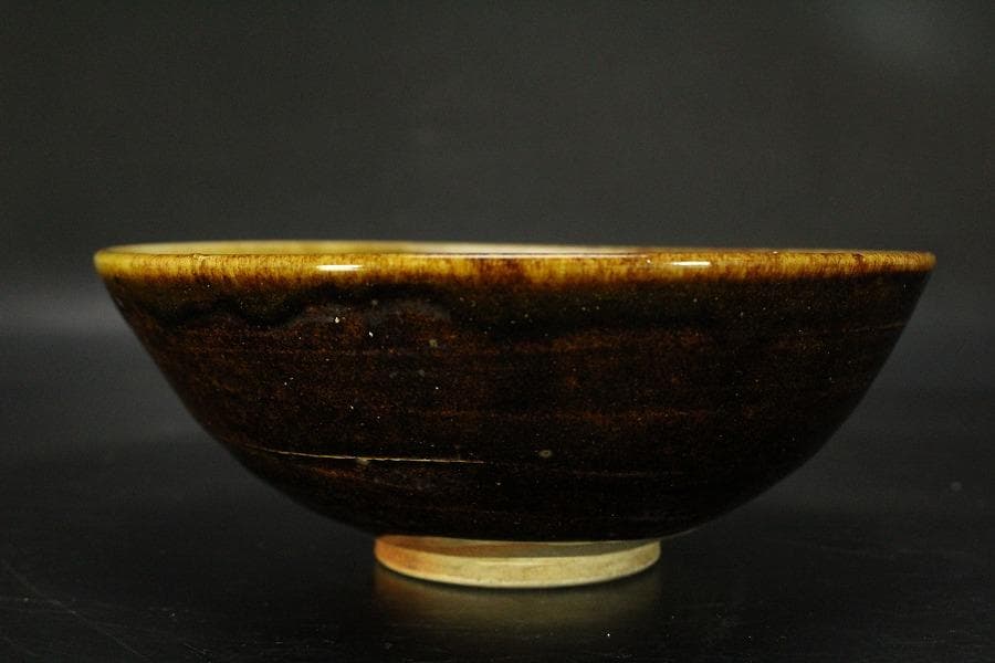 瀬戸名工 早梅亭 弘法善治(加藤善治)黄瀬戸茶碗 箱入(メ1297)