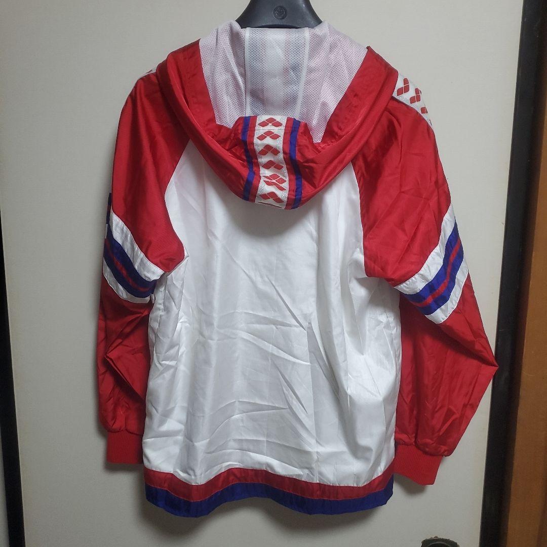 【希少】arena　フード付ナイロンジャケット　デサント製　M　テープロゴ