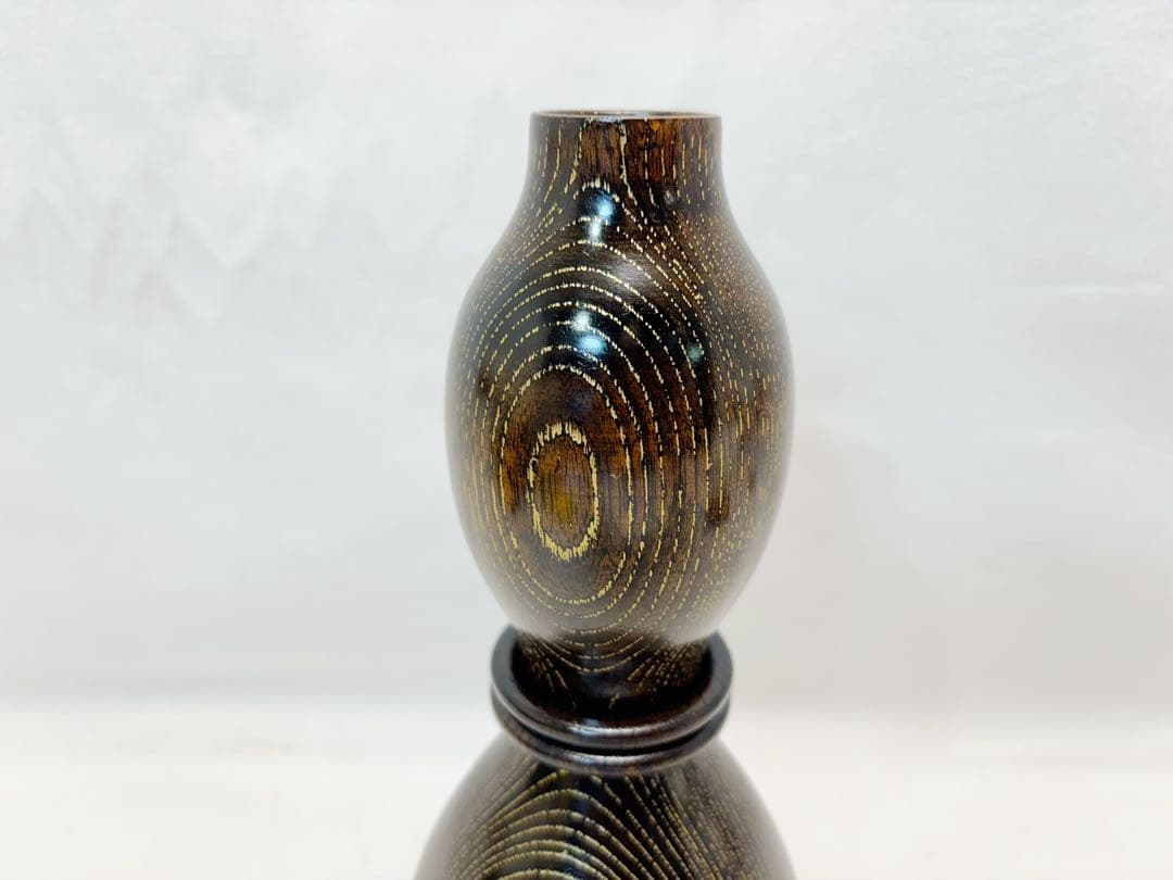 未使用 華道具 福田芳朗作 欅神代塗 沈金 福瓢一輪生 紫檀台付 銅おとし共箱