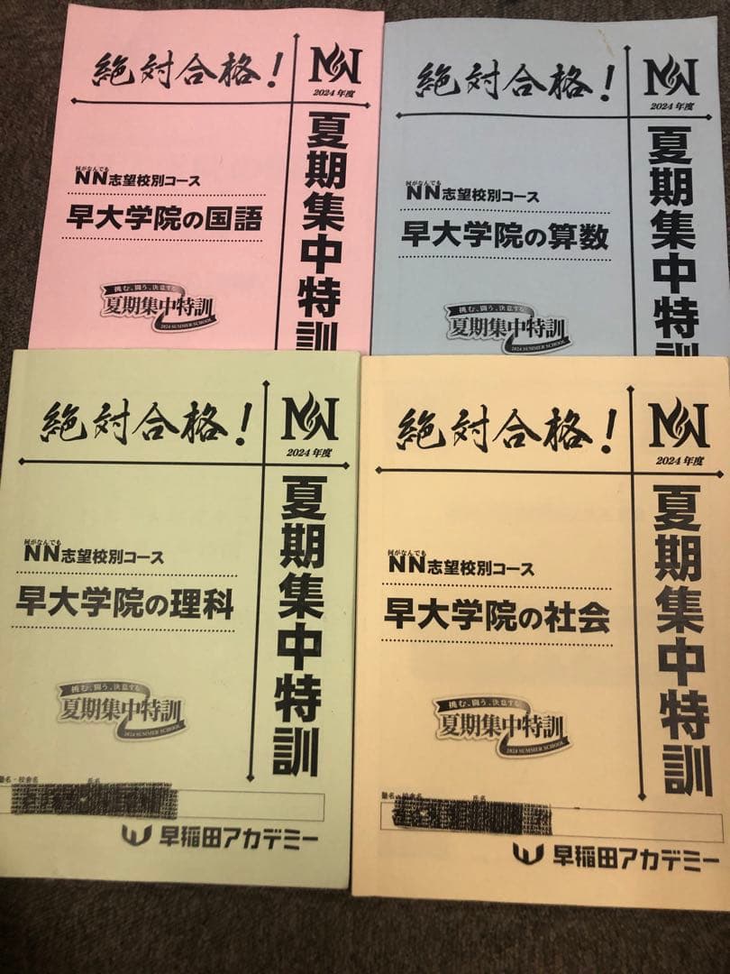 早稲田アカデミー　NN早大学院　日曜/夏期/正月/直前/副教材　2025年受験