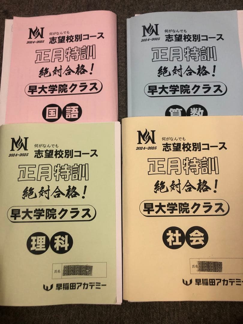 早稲田アカデミー　NN早大学院　日曜/夏期/正月/直前/副教材　2025年受験