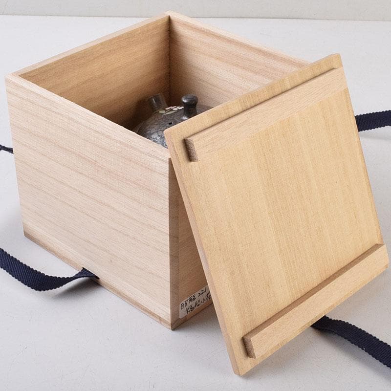 常滑焼　昭龍作　天目釉　福型小花文　急須　茶注　共箱　V　R9218