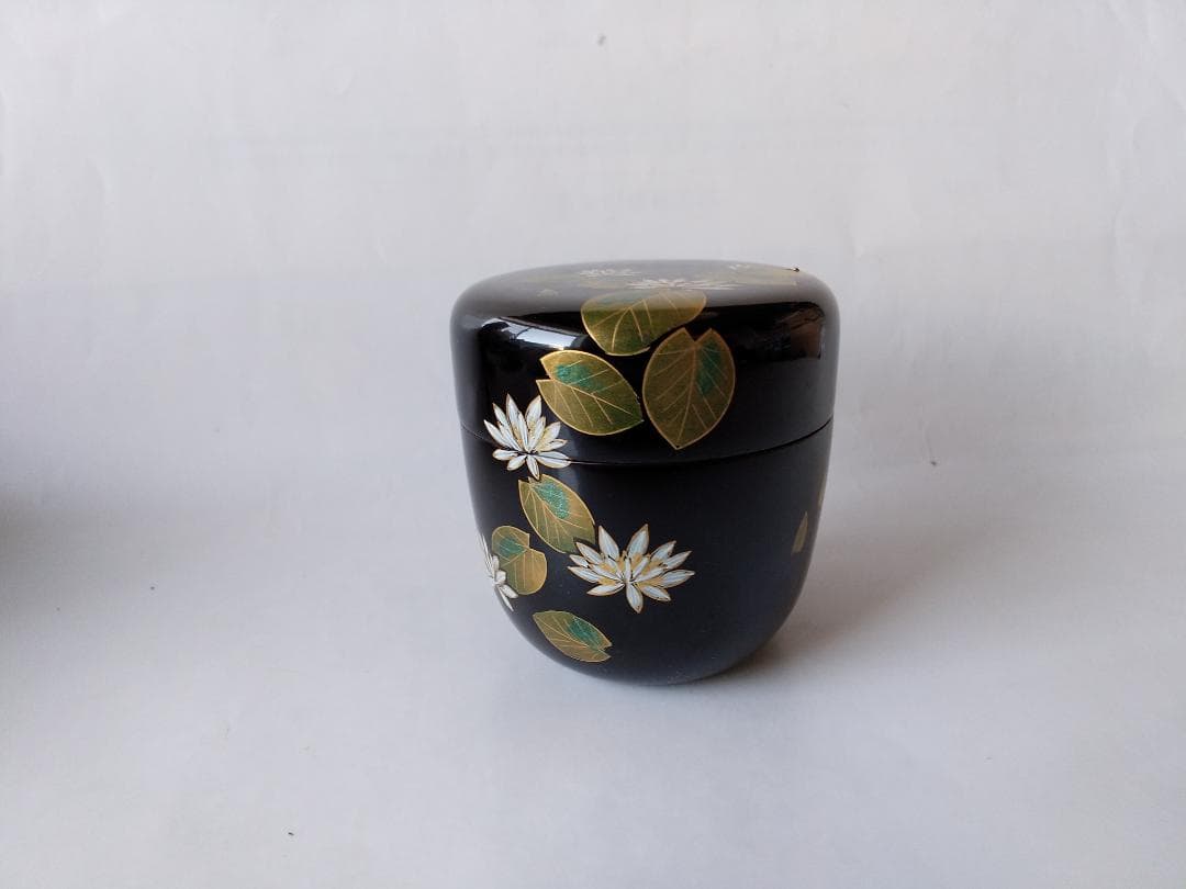 蒔絵師 佐々木麗峰 作 内朱塗 ひつじ草蒔絵 中棗 共箱 栞 漆器 茶道具 新品