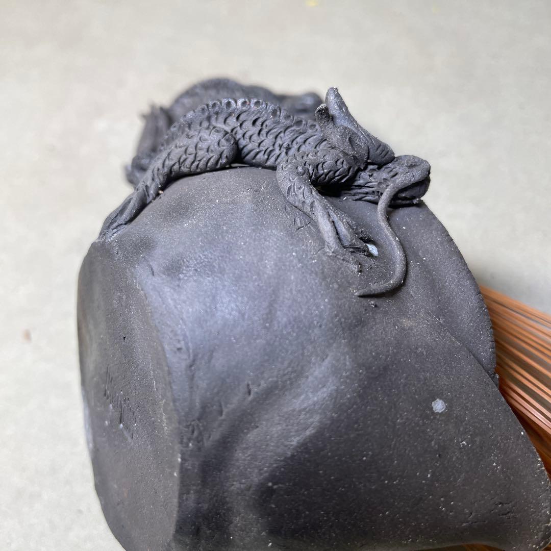 時代 備前双龍宝瓶湯冷炭化青備前 窯変 双竜　手造　煎茶道具　備前焼 急須茶器