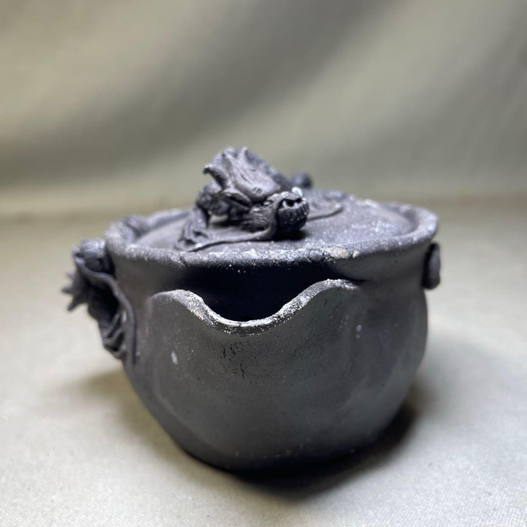 時代 備前双龍宝瓶湯冷炭化青備前 窯変 双竜　手造　煎茶道具　備前焼 急須茶器