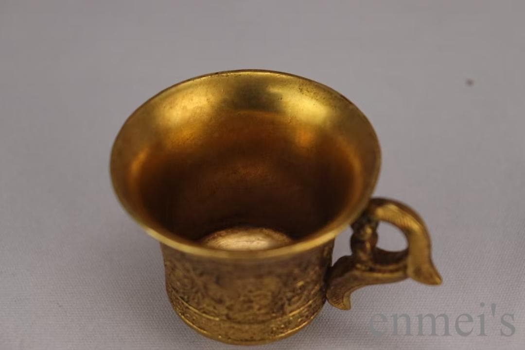 中国古美術 旧蔵 唐代 大唐貞觀款 鍍金銅酒杯 精銅製 小盃 純手作り 鍍金装飾