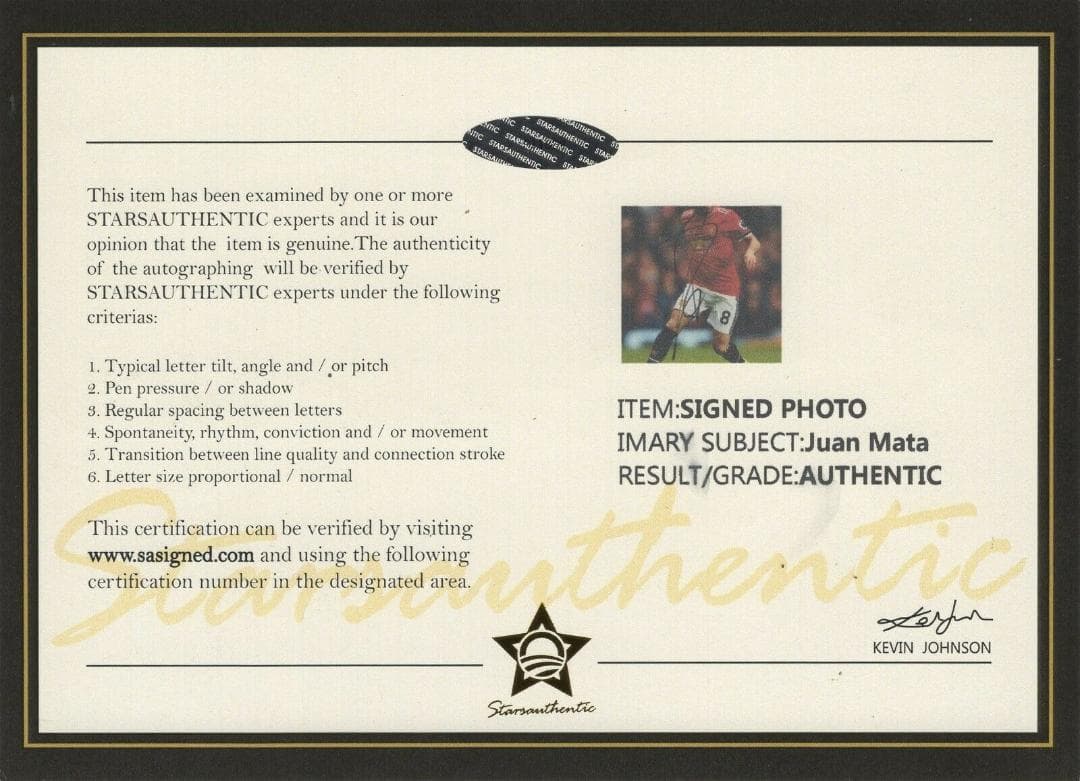 直筆サイン入り写真 フアン・マタ マンチェスター・ユナイテッドFC  鑑定済