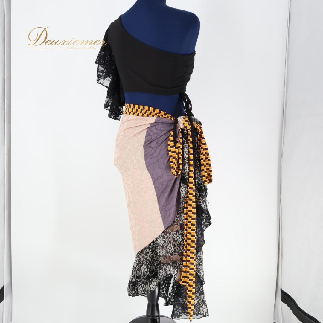 【ベリーダンス用衣装】ブラック 山吹色 miyamiya レッスン着 上下セット