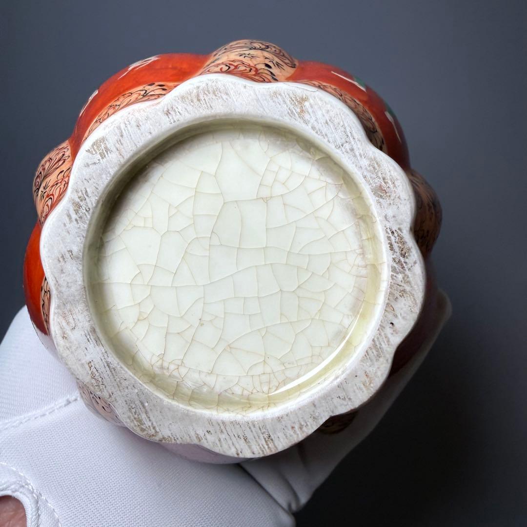 幕末〜明治期　アンティーク薩摩　異人図祥瑞瓢箪形花瓶　箱　布　里帰り品