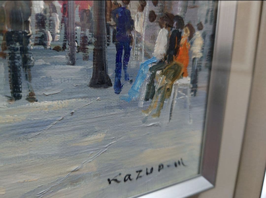 森下一夫 「ランブラス通り」真筆 油絵 絵画 油彩 スペイン F6