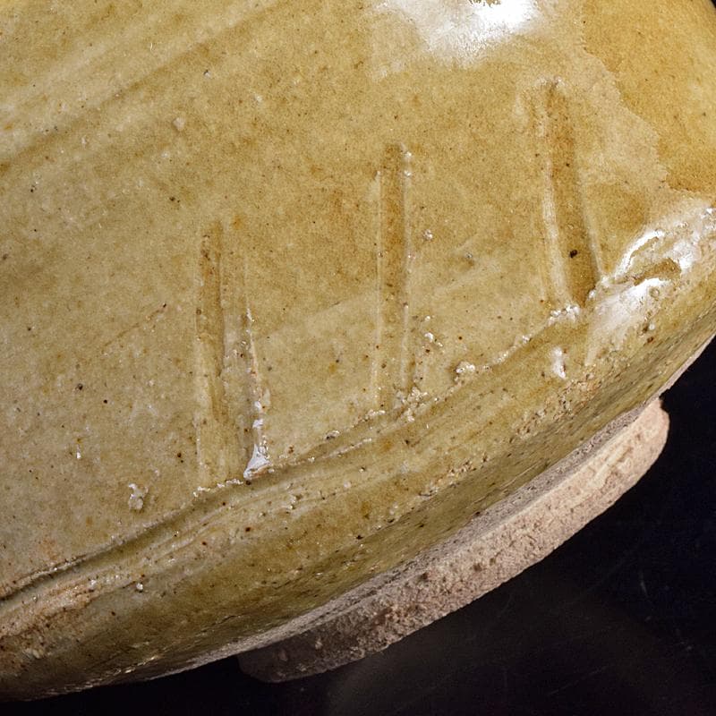 北大路魯山人作　織部焼　茶碗　共布　黒田陶々庵極め箱　M　R7647