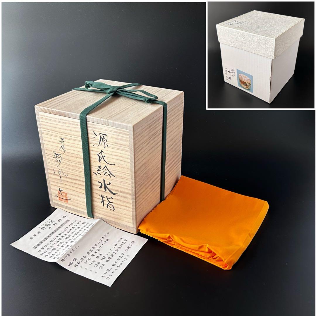 茶道具　色絵　薩摩焼　源氏絵　水指　中野静鳳　共箱　さつま焼　源氏物語　茶会