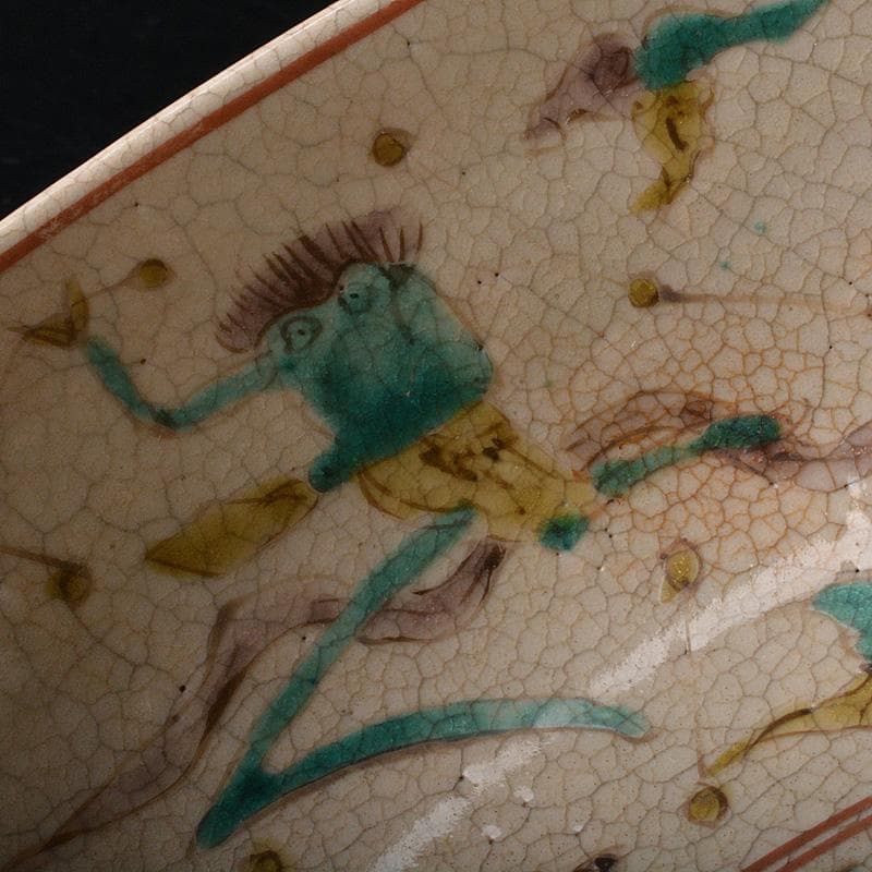 須佐焼　古須佐　色絵易経鬼図鉢　幕末ー明治期　合箱付　V　R6124