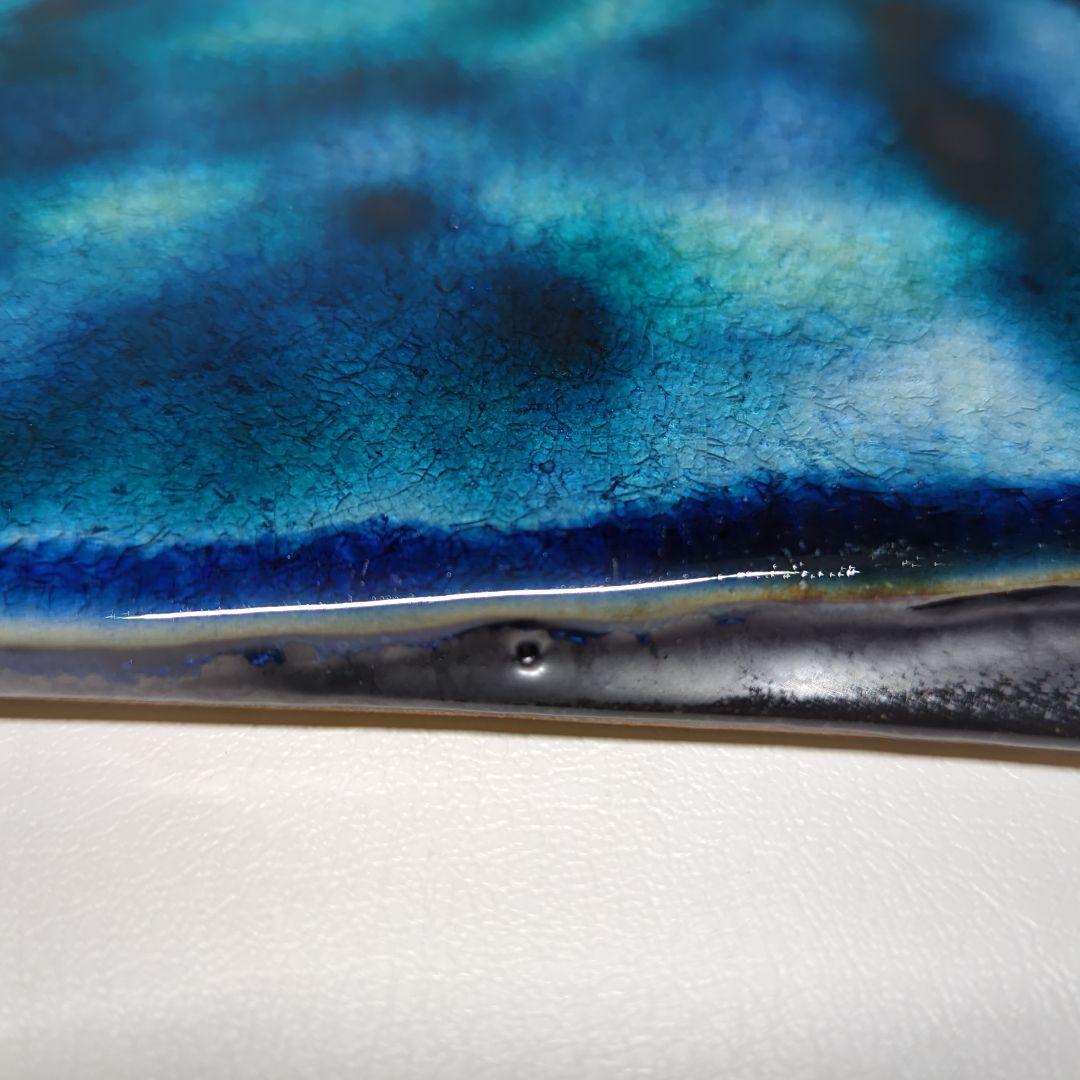 陶芸　石垣焼窯元　石垣ブルー　隅折れ角皿プレート　インテリア雑貨　飾り皿