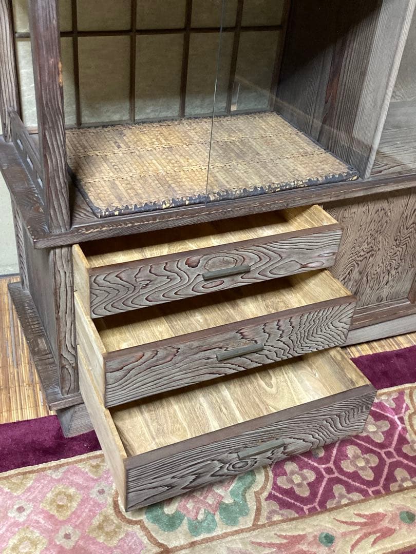 【神代杉】 骨董 アンティーク 飾り棚 茶箪笥 水屋 古民具 天板一枚板