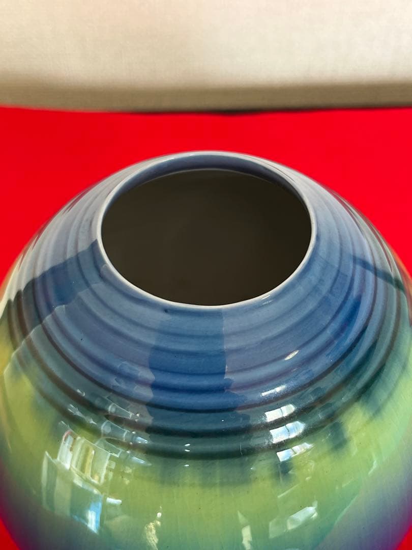 【特価】徳田八十吉 金銘 秀逸作 碧明燿彩 壷 T240 人間国宝認定後の晩年作