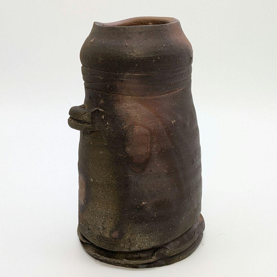 岡山県重要無形文化財 金重晃介 備前焼 耳付花入 共箱 花瓶 花器 置物 茶道具