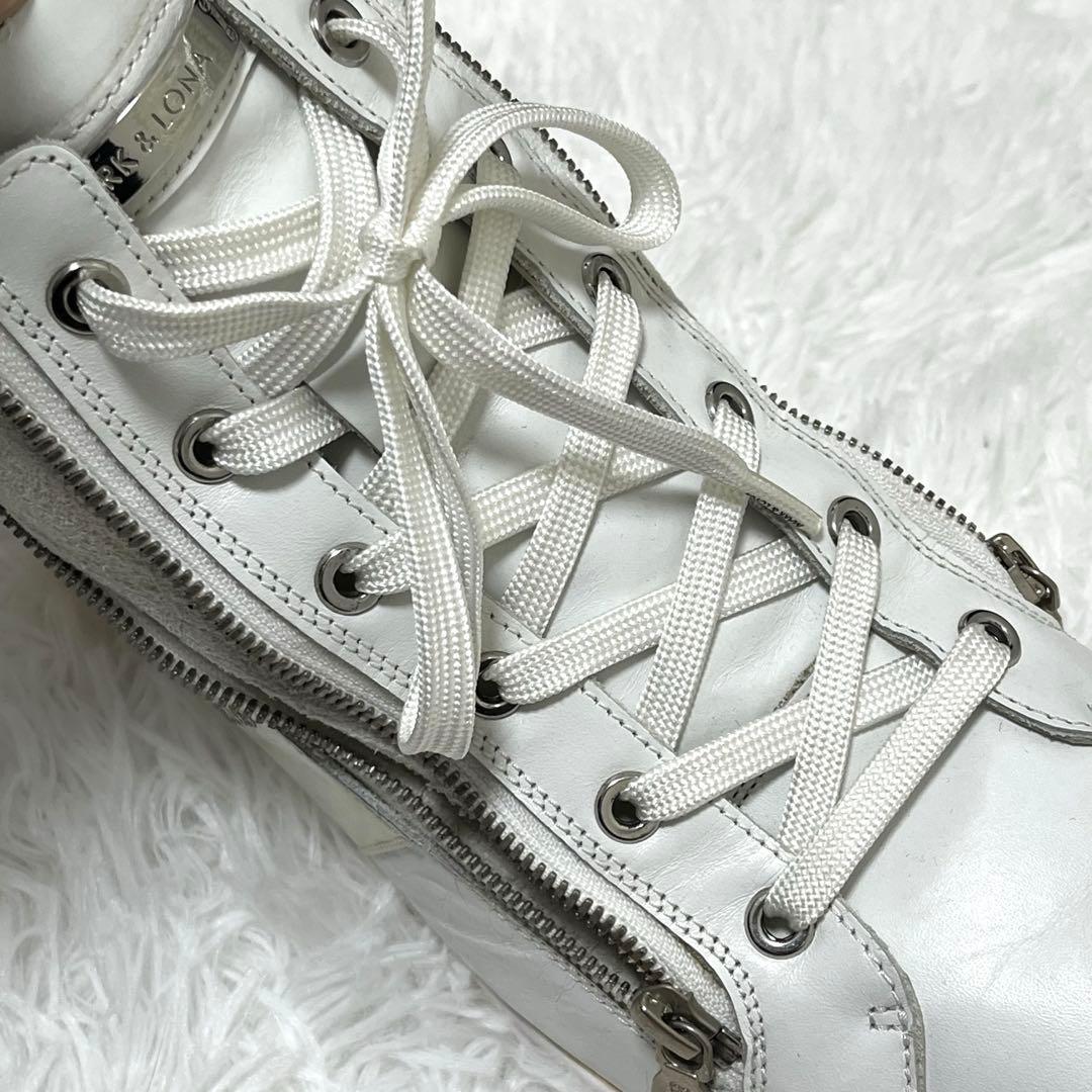 マーク&ロナ ハイカット ダブルジップ スニーカー ビブラムソール 27.0 白