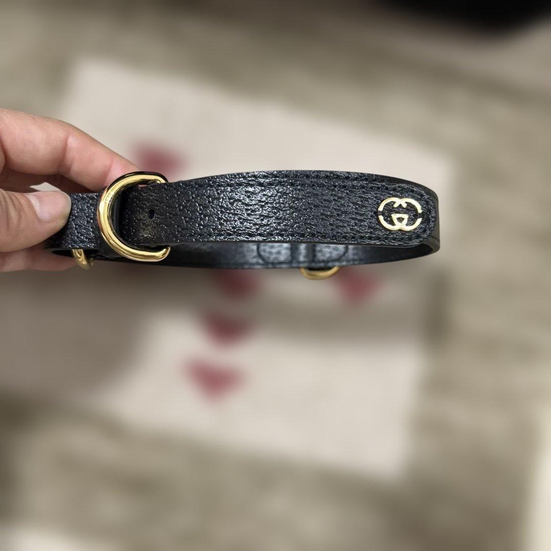 新品未使用GUCCI ブラック レザー リードと首輪　Sセット　ショッパー付き