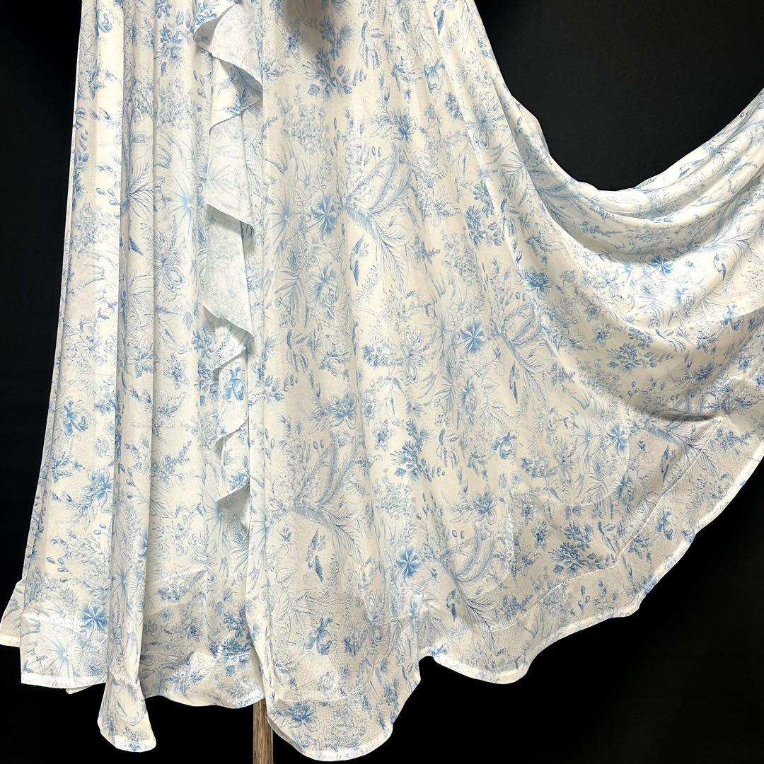 社交ダンス★ジャンティドレス★ホワイト&ライトブルー花柄★サイズL★新品未使用品