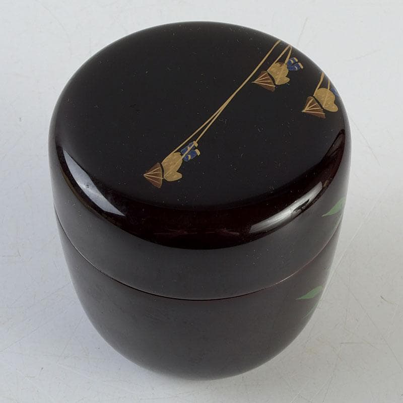 茶道具　蒔絵師　西村弘峰作　曳舟蒔絵　中棗　共箱　V　9343