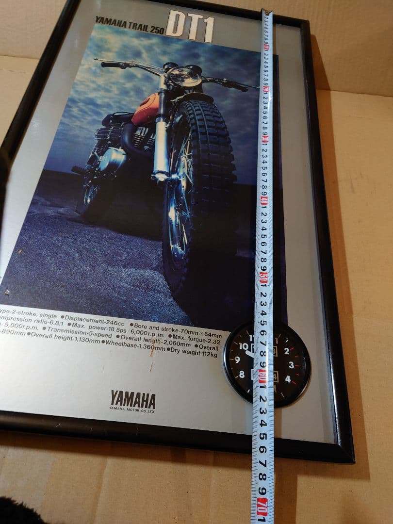 ヤマハ　250　DT1 木製パネルポスター時計付き　希少　レトロ　当時物！