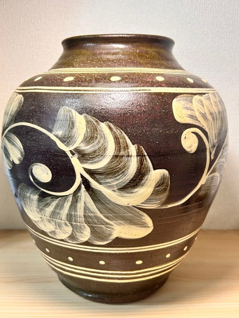 上江洲茂生（茂男）　初期作品　唐草紋大壺　民藝　壺屋焼　やちむん　金城次郎