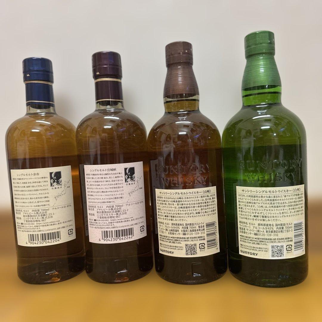 サントリー、ニッカウヰスキー 人気シングルモルト4本セット