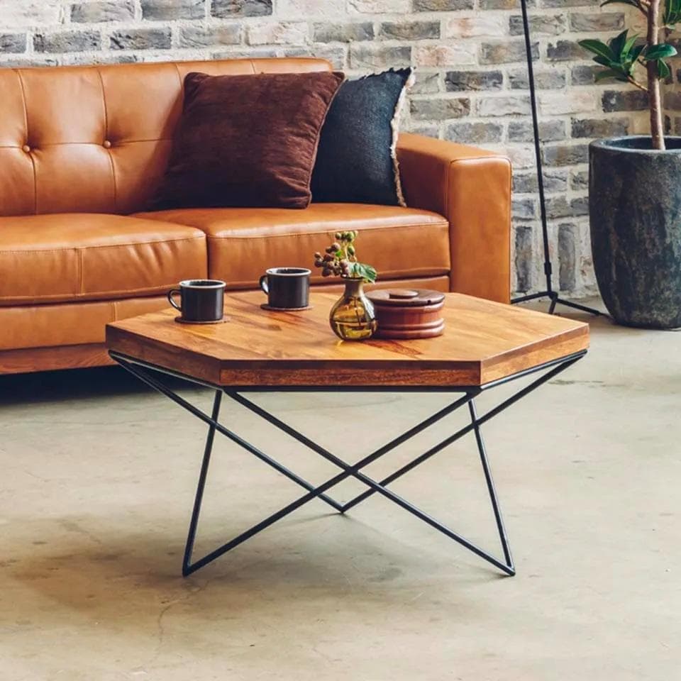 NOCE◎六角形コーヒーテーブルシーシャムウッド×アイアン◎SC-463ノーチェ