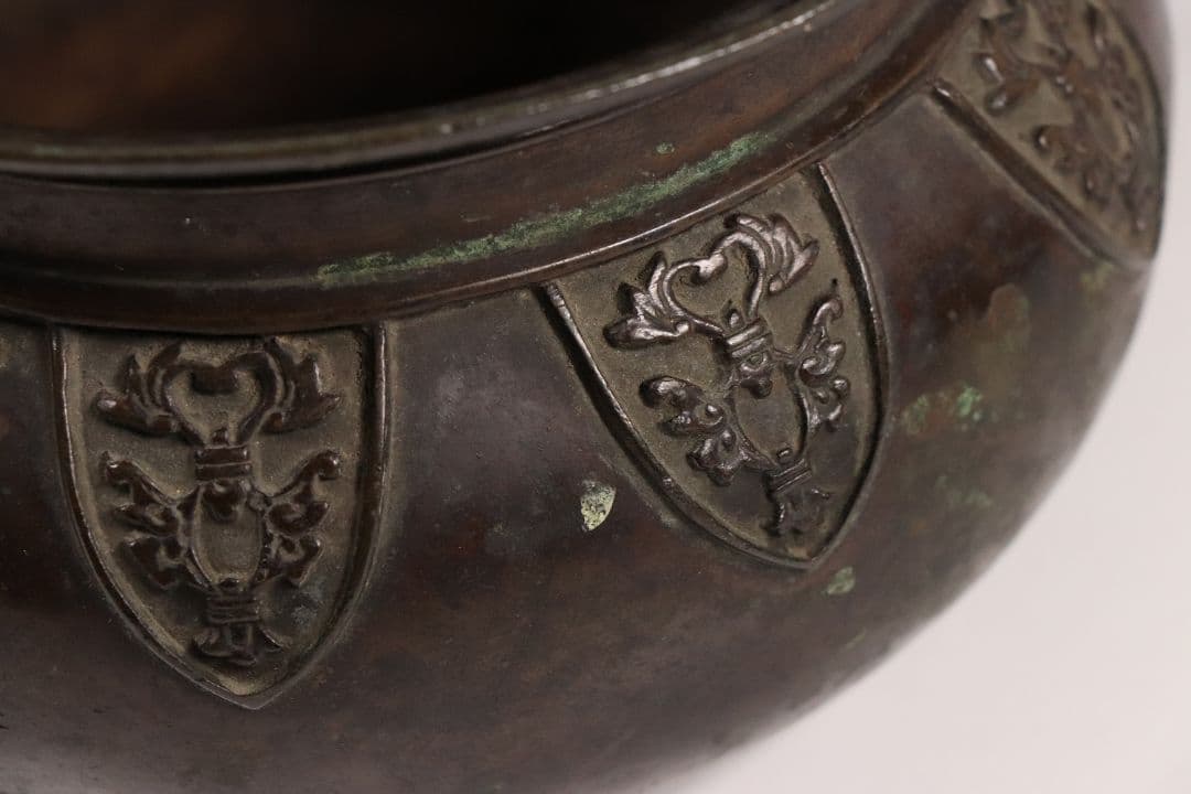 龍文堂 古銅 建水 こぼし 茶道具 煎茶 蝋型鋳造 中国 銅製 時代【MA461