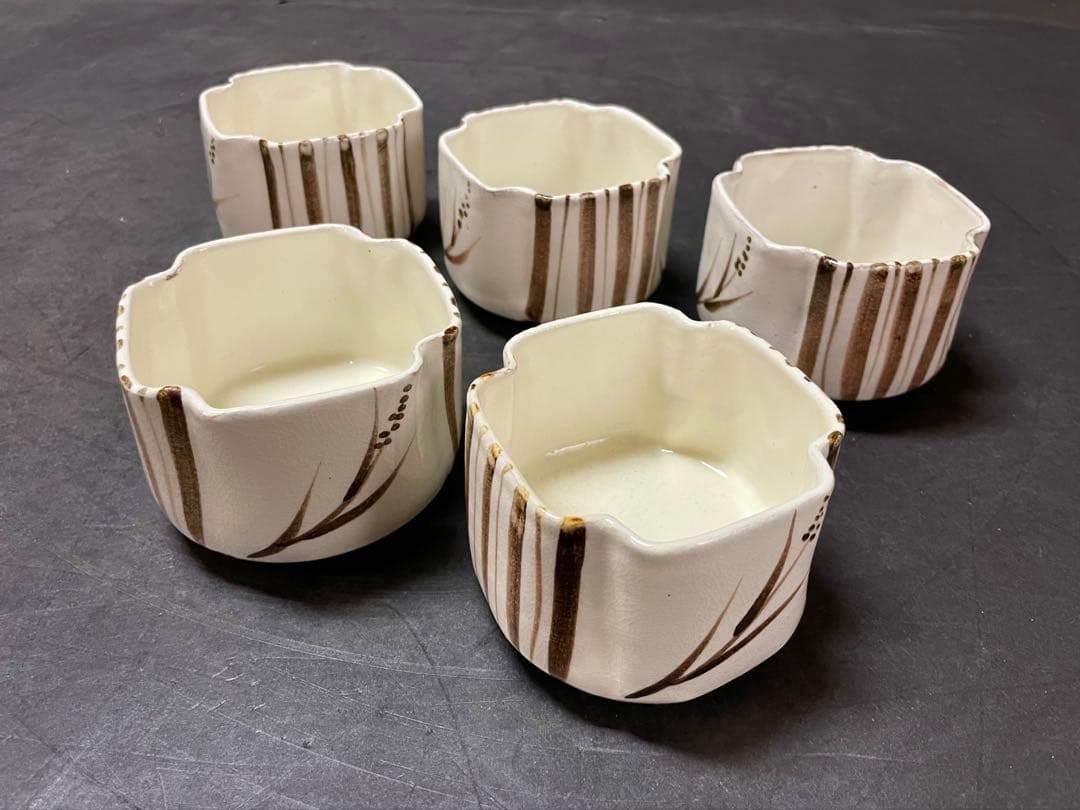 割引❗️【未使用 美品】「母」 三玄窯 中里重利 唐津 絵粉引 向付 5客 C⑦