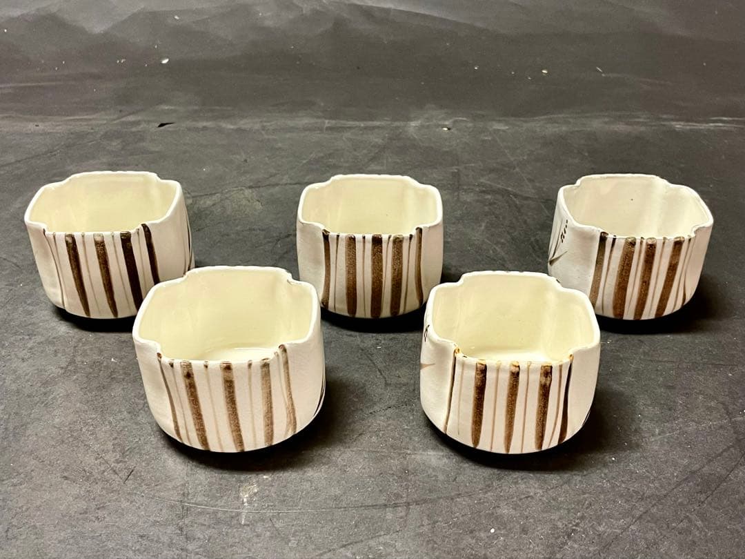 割引❗️【未使用 美品】「母」 三玄窯 中里重利 唐津 絵粉引 向付 5客 C⑦