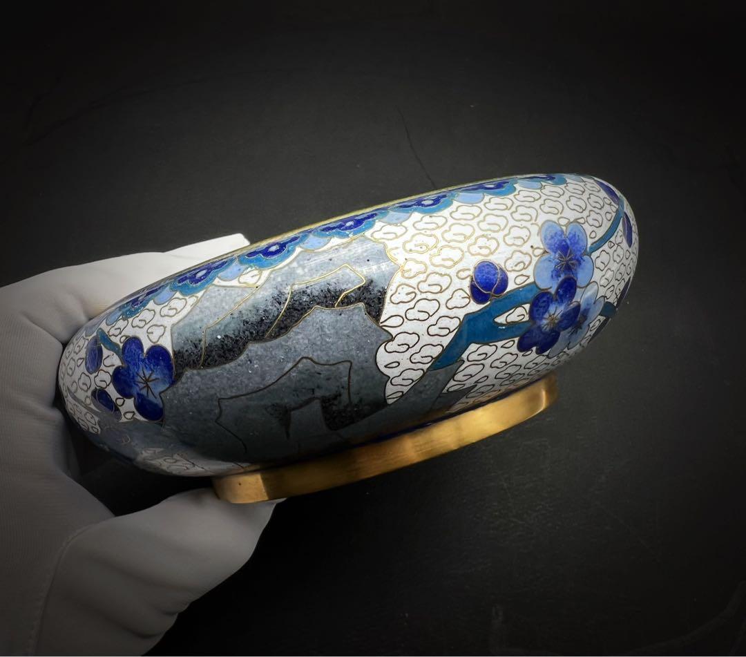 中國美術 古玩 景泰蓝 京法 七宝焼 梅鳥石笔洗 書道具